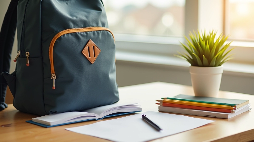 Quality school supplies arranged on a desk showing a well-made backpack, organized pencil case, and sturdy binders