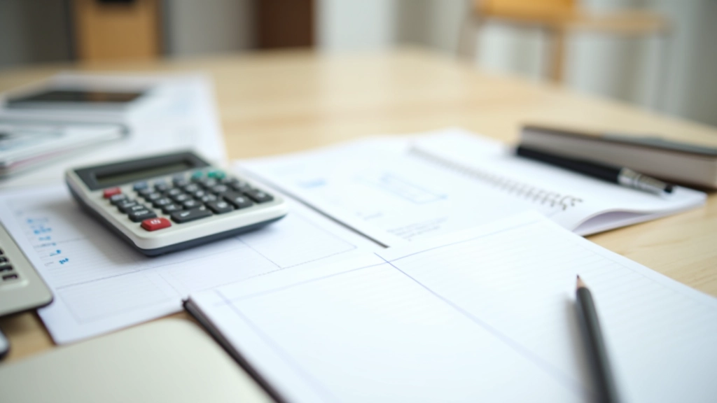 Budget planning workspace with calculator, notebook, and financial planning materials organized on a clean desk